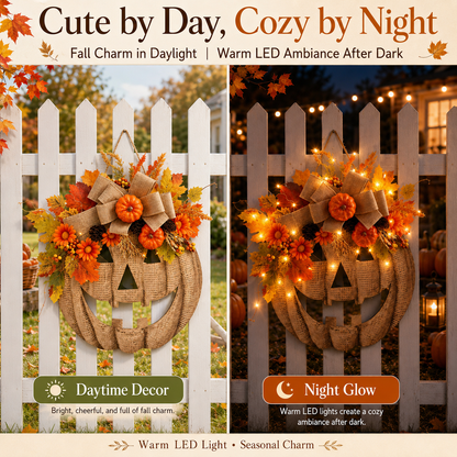 🎃 Lighted Burlap Pumpkin Wreath✨