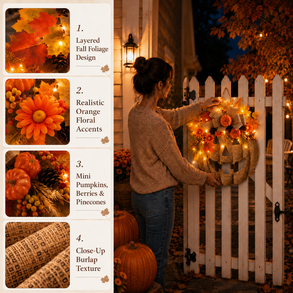 🎃 Lighted Burlap Pumpkin Wreath✨