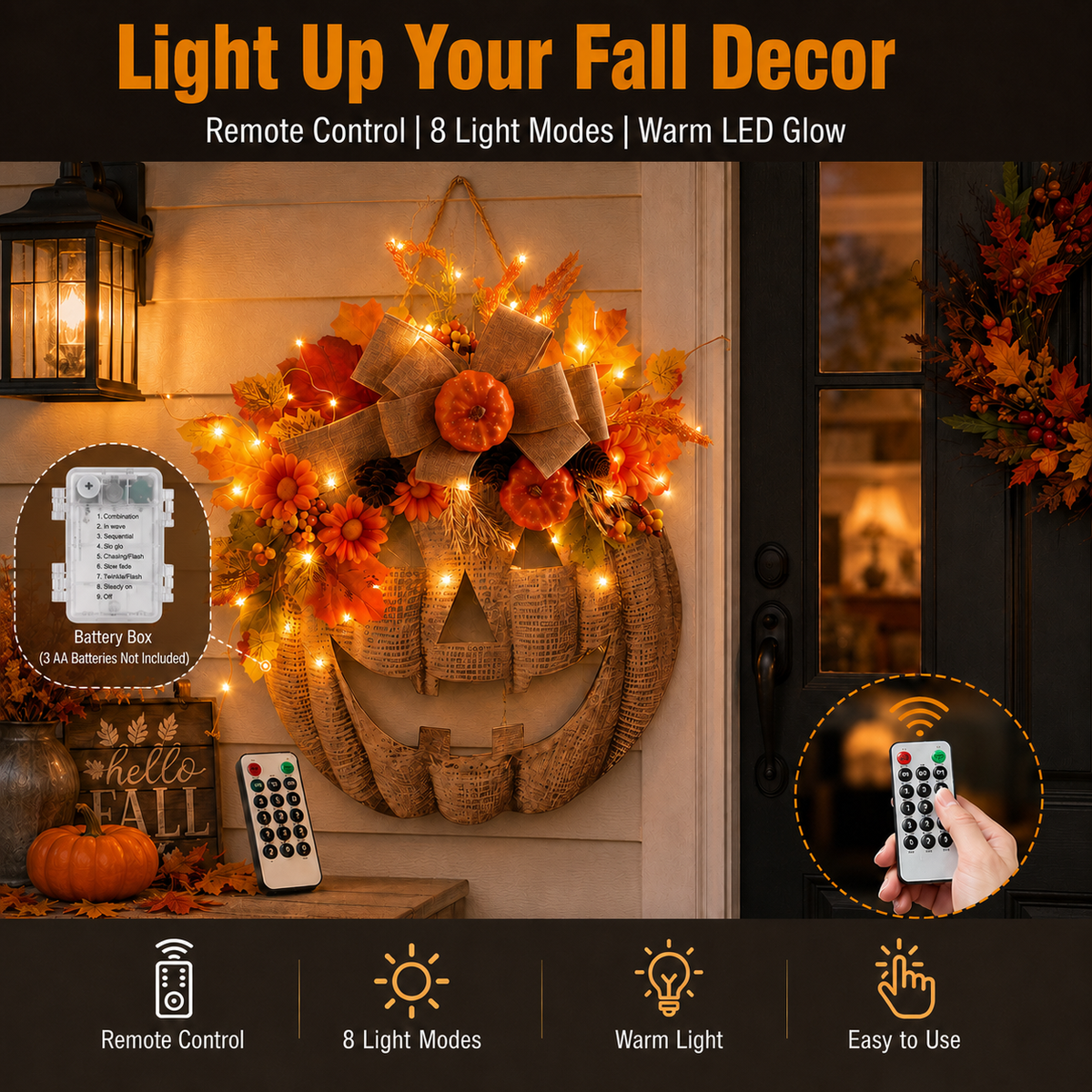 🎃 Lighted Burlap Pumpkin Wreath✨