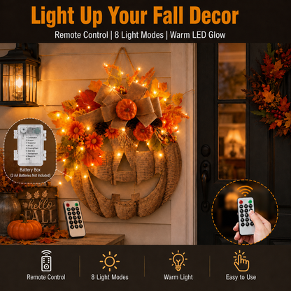 🎃 Lighted Burlap Pumpkin Wreath✨
