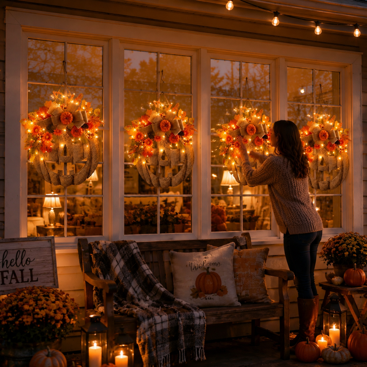🎃 Lighted Burlap Pumpkin Wreath✨