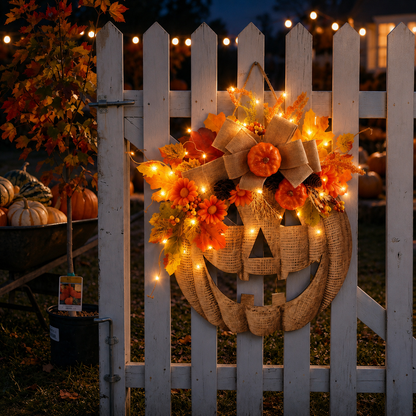 🎃 Lighted Burlap Pumpkin Wreath✨