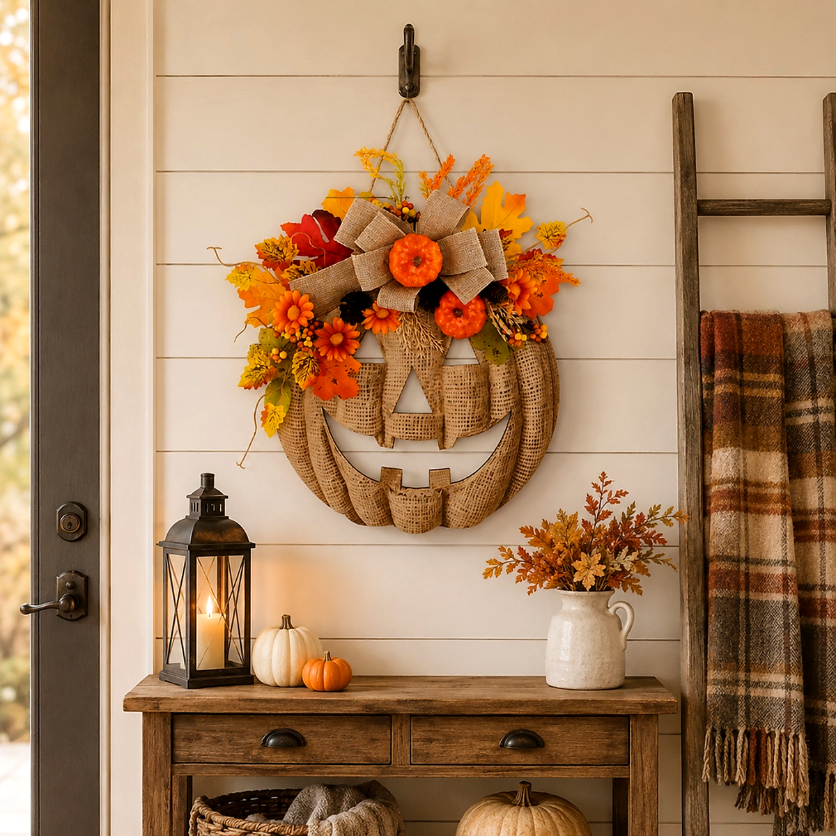 🎃 Lighted Burlap Pumpkin Wreath✨