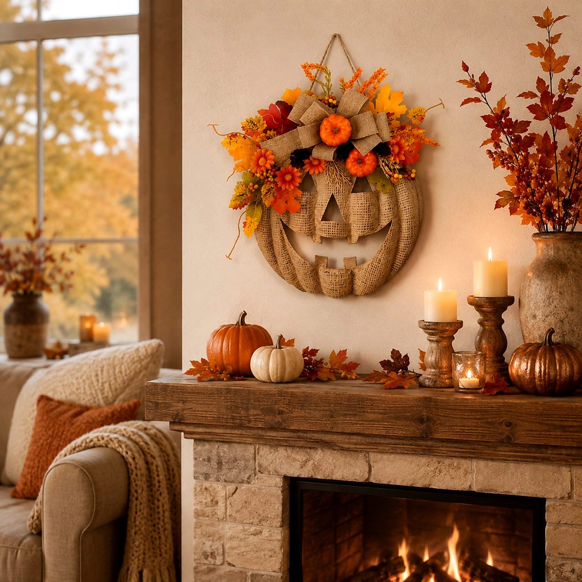 🎃 Lighted Burlap Pumpkin Wreath✨