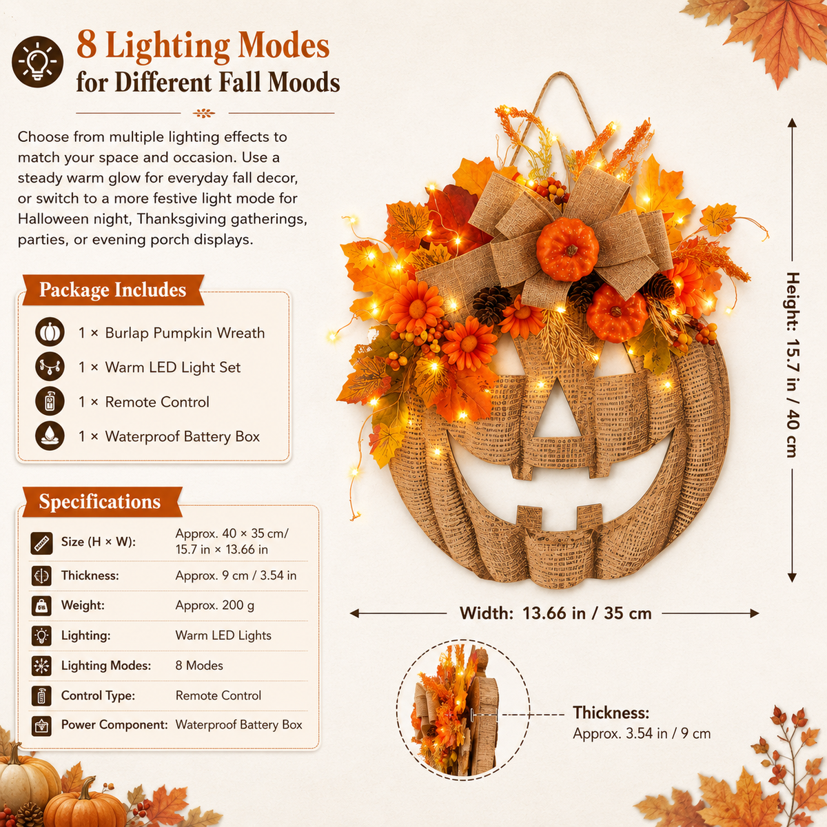 🎃 Lighted Burlap Pumpkin Wreath✨