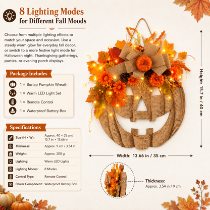 🎃 Lighted Burlap Pumpkin Wreath✨