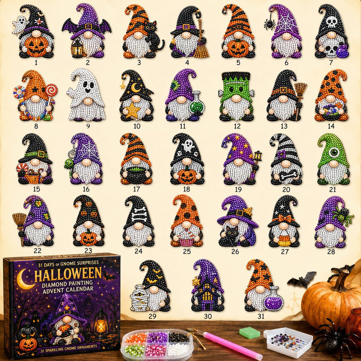 🔥31 Days of Gnome Surprises Halloween Diamond Painting Advent Calendar