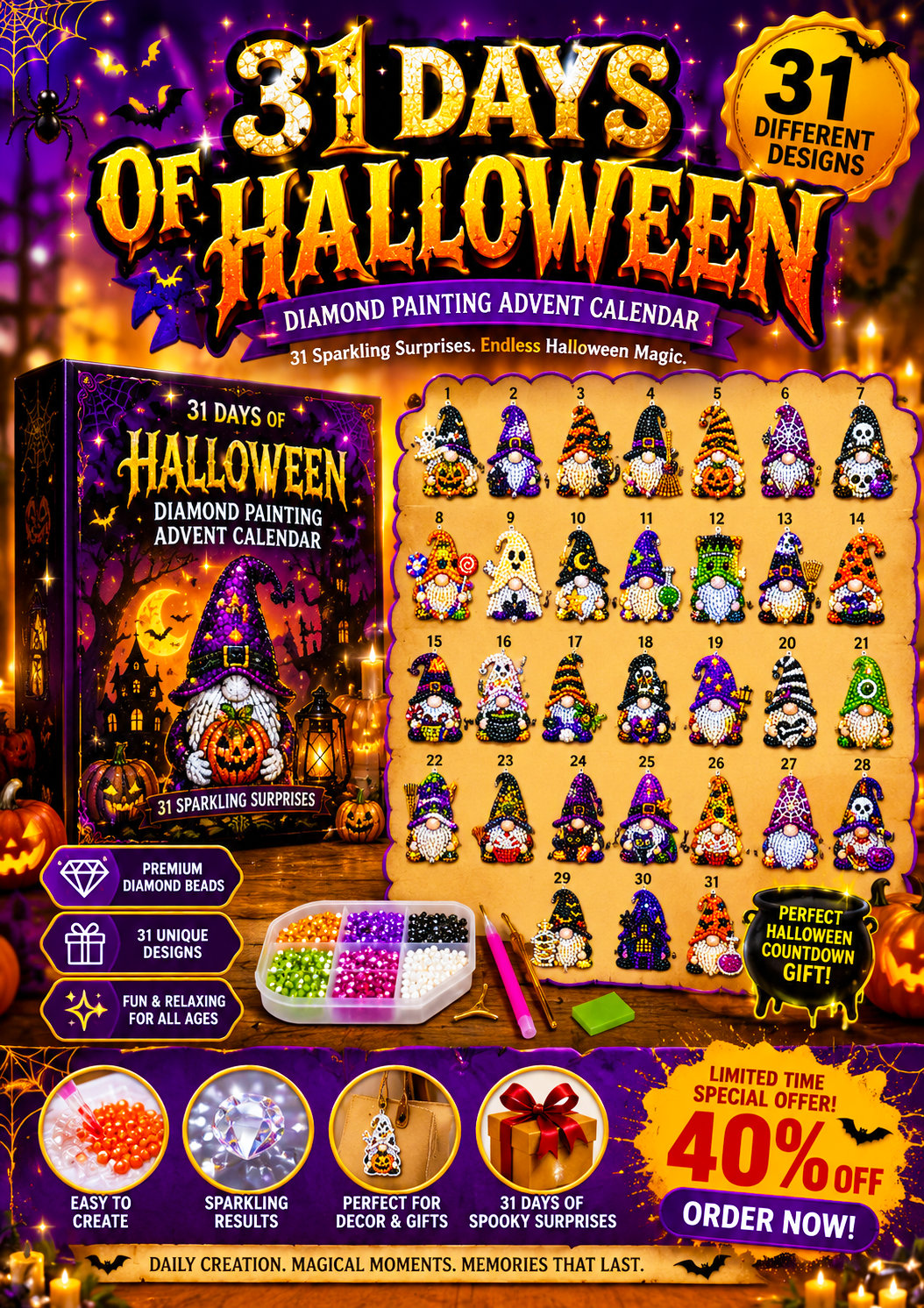 🔥31 Days of Gnome Surprises Halloween Diamond Painting Advent Calendar